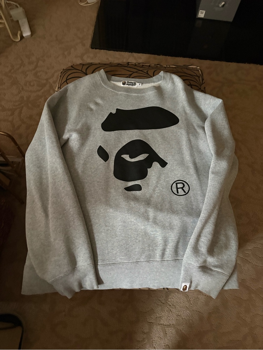 Bape Gray Crewneck with Black Ape Face Logo